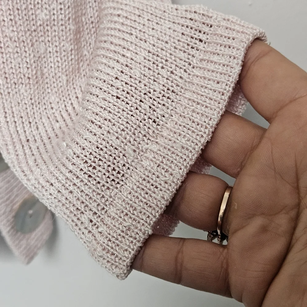 Vintage Barbara Katz Feather Pink Sz M Lenin Blend Knit Bliuse Shell Button - Picture 4 of 16